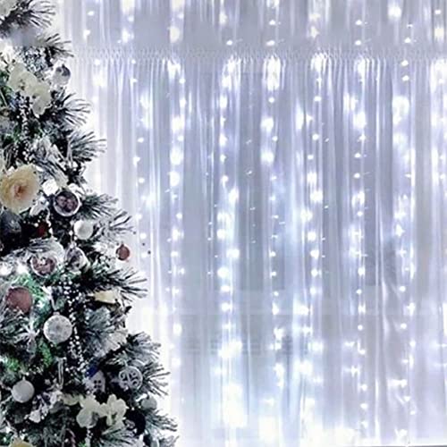 Oopswow 304L Curtain String Lights, 9.8ft x 9.8ft 8 Modes for Bedroom, Hanging Twinkle Fairy Plug-in Window Backdrop for C...