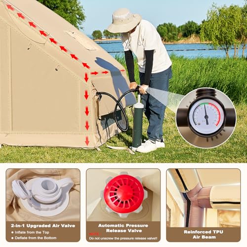 Inflatable Tents for Camping, Large Blow Up Tent with Hand Pump, Easy Setup InflatableTent 4 Season Tent, Waterproof Oxfor...