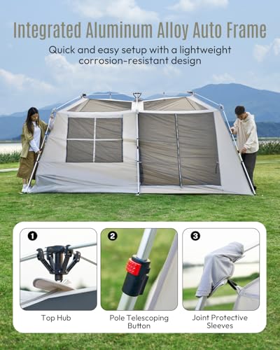 Mobi Garden Skyloft 4/8 Person Instant Tent, Large Aluminum Alloy Cabin Tent, Double Layer Full Rainfly Waterproof 4 Seaso...