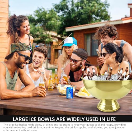 3 Gallon 12L Stainless Steel Beverage Tub Insulated Ice Bucket Metal Champagne Bowl with Base Large Size Ice Bowl for Wine...
