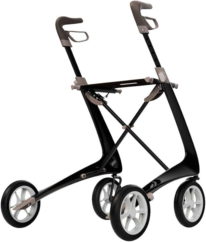 byACRE Carbon Ultralight Rollator Walker with Organizer Bag, Wide Track, 18.5" x 24" Seat (W x H), Black