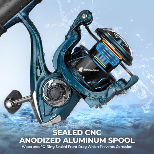 KastKing MegaJaws Spinning Reel, Size 4000, 5.2:1 Gear Ratio, Pelagic Blue, KastKing Perigee II Fishing Rods, Spinning Rod...