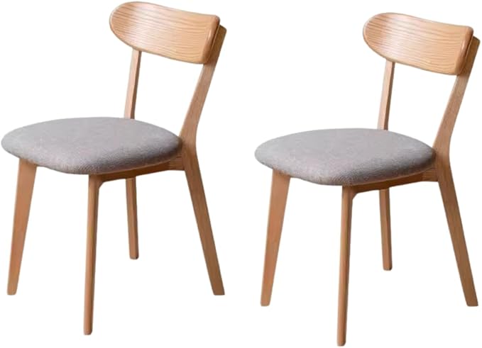 Bamskov 100% Solid Wooden Dining Chairs - Practical Kitchen Chairs with Upholstered Cushion - Wood Chairs Set of 2 for Dining Room, Kitchen (2, Natural with Grey Cushion)