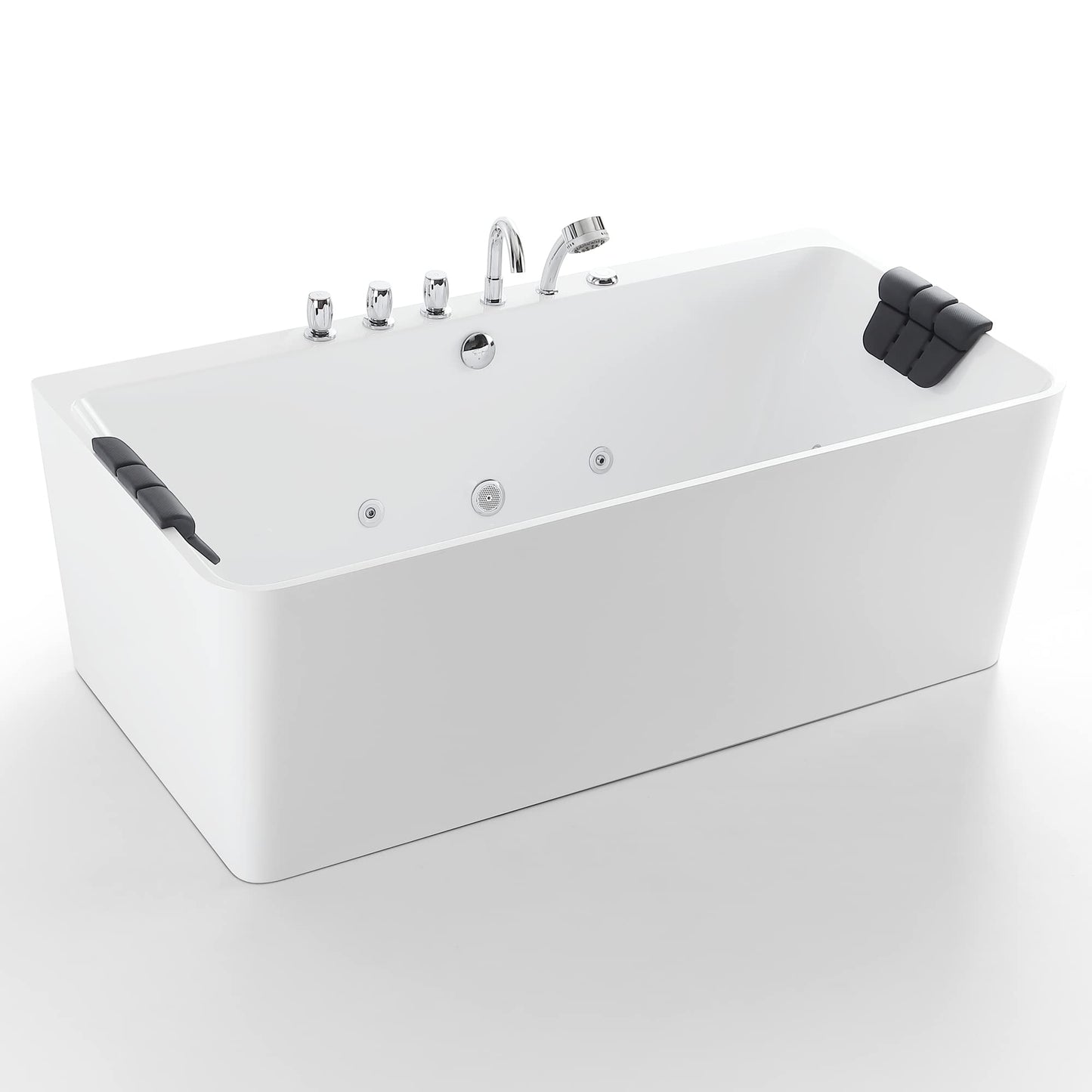 Empava 67-Inch Freestanding Whirlpool Bathtub Rectangular with 8 Hydromassage Water Jets Luxury Acrylic Massage SPA Soaking Bath Tub Double Ended