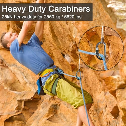 FVW CE Certified Auto Locking Climbing Carabiners, Professional 25KN (5620 lbs) Heavy Duty Caribeaners for Rappelling Swin...