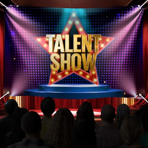 Starlight Stage Backdrop Red Curtain with Spotlights for Talent Show, Magic Performance, Theater Photography Background Bi...