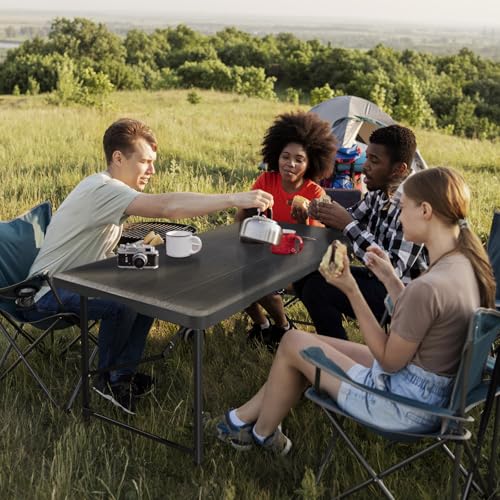 Hsundries 4 Ft Plastic Folding Table,Heavy Duty Portable Table for Indoor & Outdoor,Wood Grain Desktop & 350lbs Weight Cap...