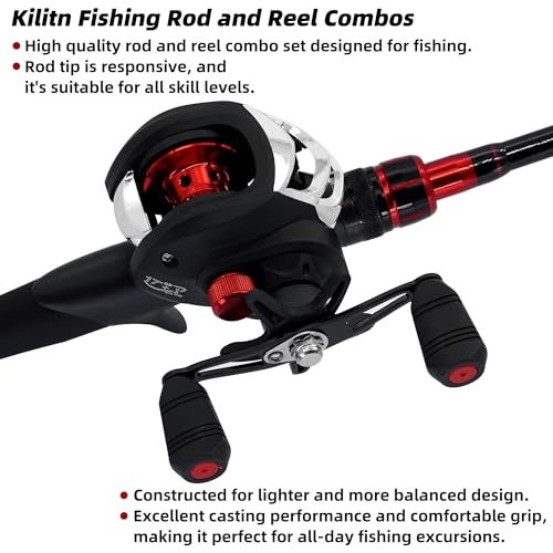 Kilitn Fishing Rod and Reel Combo, Baitcasting Combo Baitcast Reel 5 Foot Durable Fiberglass Telescopic Rod with Fishing L...