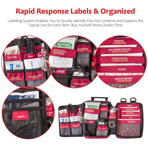 First Aid Kit, Trauma First Aid Kits with Labelled Compartments Molle System, Professional Emergency Kits for Home, Offic...