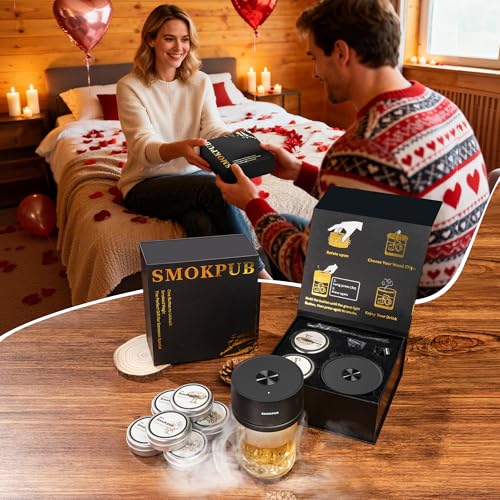 SMOKPUB Electric Whiskey Smoker Kit Built-in Lighter, No Butane Needed, Rechargeable Cocktail Smoker Kit with 6 Wood Chip...
