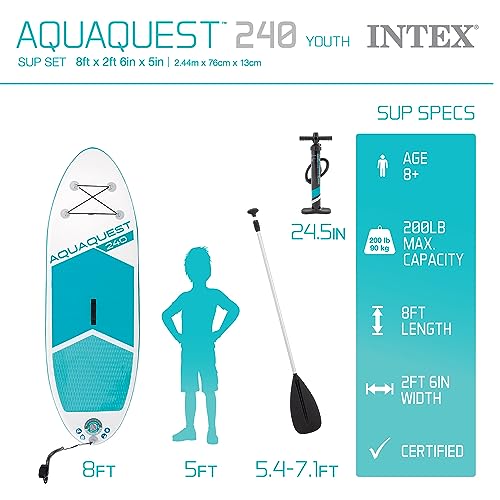 INTEX AquaQuest Inflatable Paddle Board Series: Includes Adjustable Paddle and High Pressure Pump – Tri-Fin Design – Slip-...