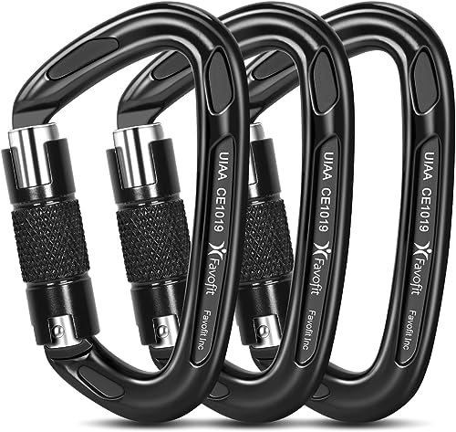 UIAA Certified 25kN-42kN Climbing Carabiners - Favofit Heavy Duty Locking Carabiner Clips with Twist or Screw Lock - Profe...