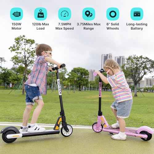 Gotrax GKS Series Electric Scooter for Kids Ages 6-12, Max 3.75/4 Miles & 7.5 Mph by 150W Motor, 6'' Wheel, Thumb Throttle Easy to Ride & Assemble, All-Metal Body Supports 121 lbs for Girls and Boys