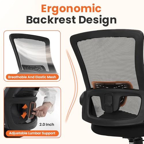 NEO CHAIR Office Desk Chair Computer High Back Mesh Gaming Seat with Ergonomic Adjustable Comfy Flip-up Armrests Lumbar Su...