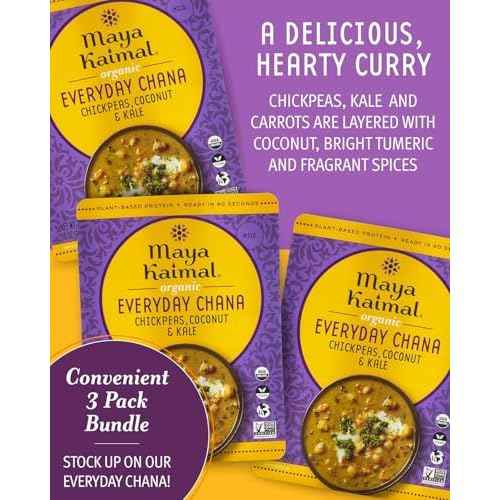Maya Kaimal Foods - Organic Indian Everyday Chana - 10oz - Fully Cooked Chickpeas with Coconut & Kale - Vegan - Microwavable - Ready to Eat - Pack of 6