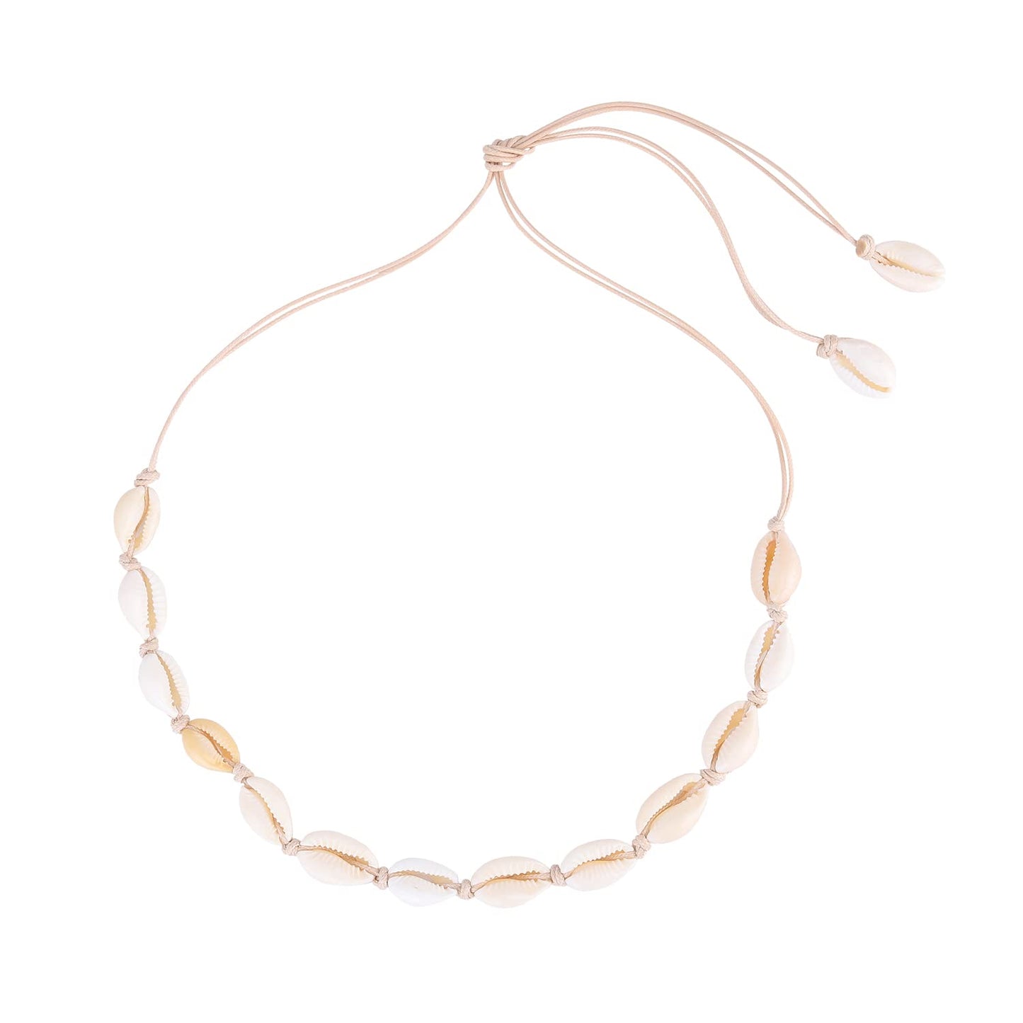 Cowrie shell Surfer Necklaces Beach Handmade Choker Hawaiian Summer Conch Necklace for Women (White line shell)