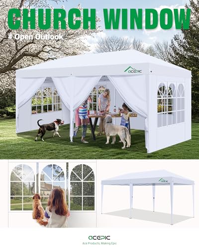 Acepic 10x20 Pop Up Canopy,2 Central Lock Easy Set-up Outdoor Party Tent with Top Vent, Commercial Tent, 6 Removable Sidew...