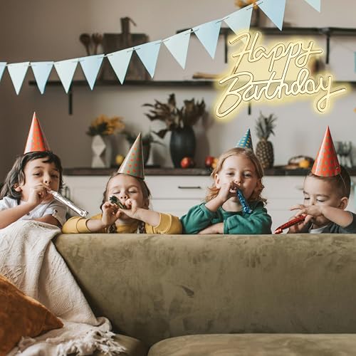 Happy Birthday Neon Signs,Adjustable LED Neon Light Sign Backdrop powered by USB,Light Up Colorful Bday Neon Lights for Ba...