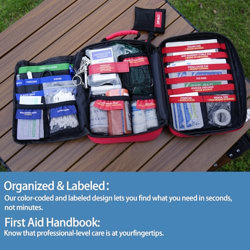 Professional Trauma First Aid Kit - Military-Grade Labelled Compartments & MOLLE System for Workplace, Outdoor, Car, Boat,...