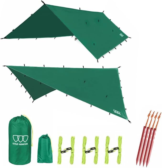 Gold Armour Rainfly Tarp Hammock, Premium 14.7ft/12ft/10ft/8ft Rain Fly Cover, Waterproof Ultralight Camping Shelter Canop...