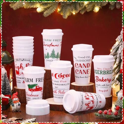 Tioncy Hot Chocolate Bar Supplies Christmas Reusable Coffee Cups Gift 16 oz with Lids Plastic Cups Travel Coffee Mug Thank...