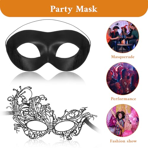 Heclia 2PCS Masquerade Masks for Women Couples Masquerade Lace Mask Set Venetian Halloween Masks for Women and Men Plastic...