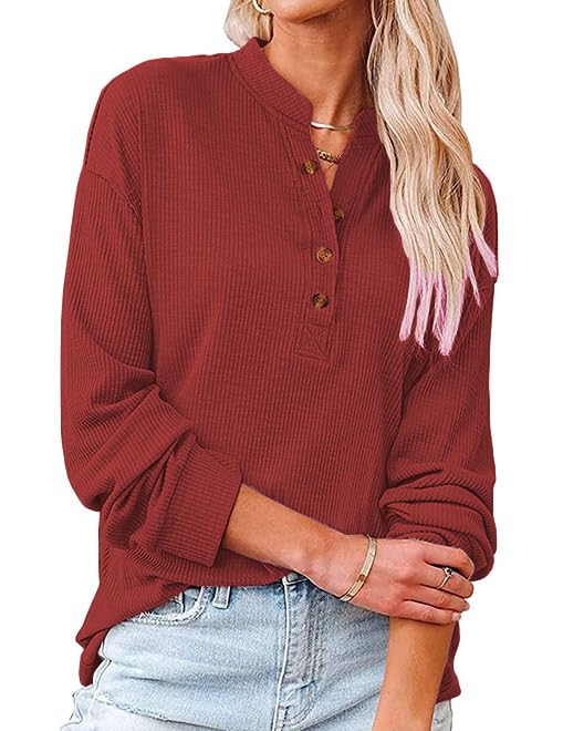 Women's Trendy Half Button Down Sweatshirts Lightweight V Neck Long Sleeve Pullover Tops Casual Fall Clothes