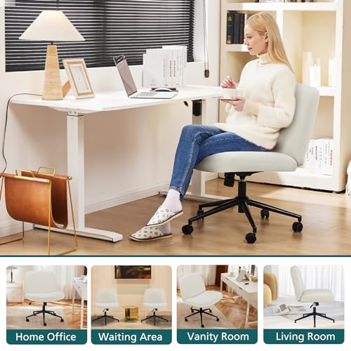 OLIXIS Criss Cross Chair with Wheels Wide Cross Legged Office Desk Vanity Chair Comfy Fabric Armless Adjustable Swivel for...