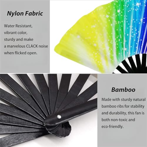 YKuzLx 13‘’ Large Rave Fan for Men Women, Popping Fan for Line Dancing, Decorative Folding Hand Fan for Party, Home Decora...