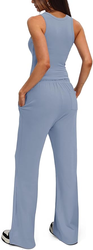 Darong Women's 2 Piece Outfits Lounge Sets Sleeveless Tank Tops Wide Leg Pants Sets Tracksuits Match Sets