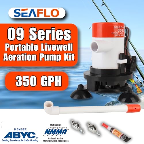SEAFLO 09 Series Portable Livewell Aeration Pump Kit - 12V, 350 GPH, Submersible, Adjustable Spray Head, Quiet Operation, ...