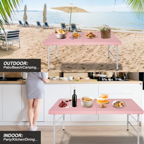ICSPOID Portable Plastic Folding Table 4ft/6ft/8ft Heavy Duty White Black Picnic Dining Table Fold-in-Half for Camp Party ...