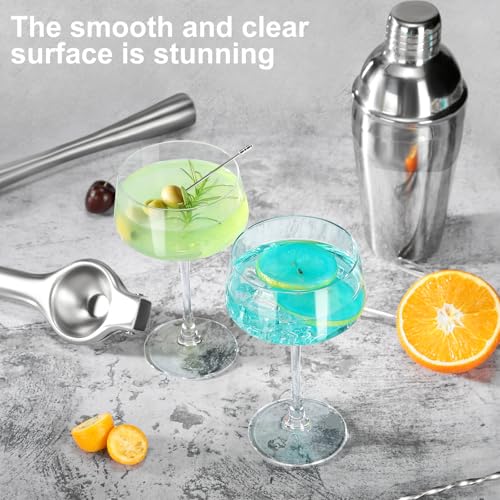 Amyoole Martini Glasses Set of 6, 8 oz Premium Crystal Coupe Glasses, Hand Blown Champagne Drinkware with 6 Cocktail Pick...