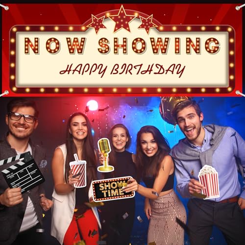 Tallew 12 Pieces Movie Night Party Decorations Now Showing Banner Red Carpet Backdrop Double Sided Printing Red Carpet Cut...