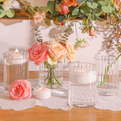 ComSaf Glass Cylinder Vases Pack of 12, Clear Ribbed Bud Vases for Centerpieces Weeding Decoration, 6 inch Tall Clear Flow...