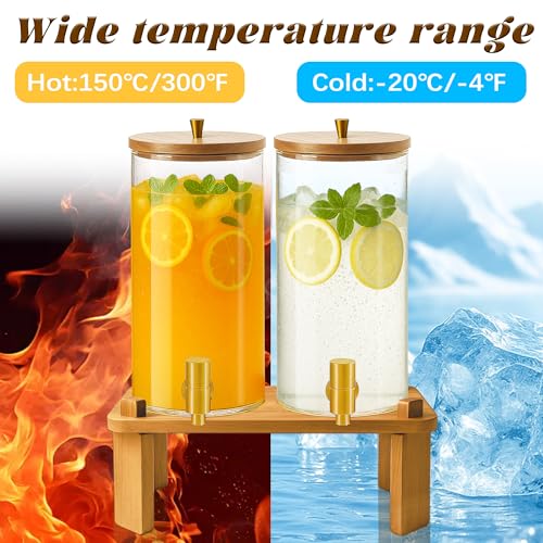 VERSSURE 2PCS Drink Dispenser, 1.5 Gallon Each Glass Beverage Dispenser with Wood Stand and Stainless Steel Faucet Ideal f...
