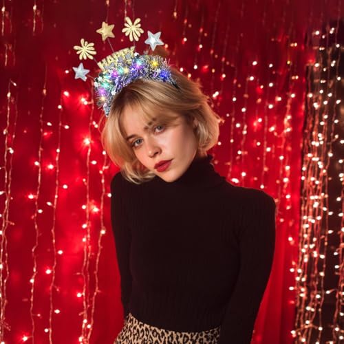 Gangel Light Up New Year Headband LED Christmas Hairband Sparkling Tinsel Headbands Festival Hair Accessories for Women
