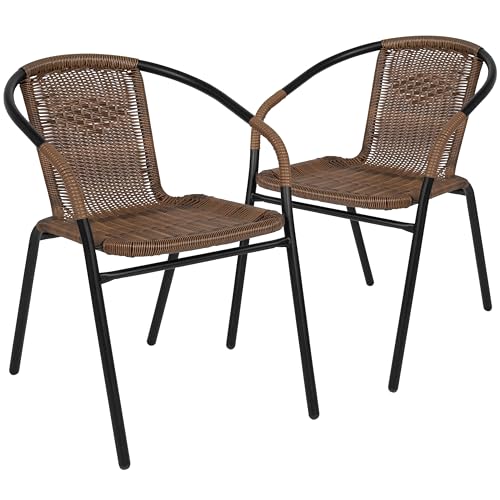 Flash Furniture Lila Modern Rattan Indoor/Outdoor Stackable Dining Chairs, Stacking Rattan Bistro Chairs for Patio or Rest...