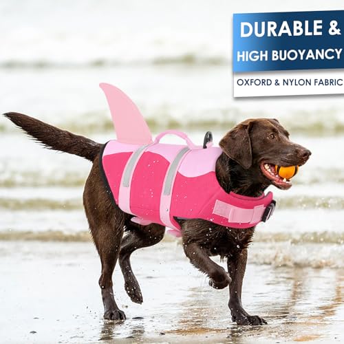 AOFITEE Dog Life Jacket Large, Shark Dog Life Vest for Swimming Boating, High Flotation Reflective Dogs Swimming Vest Life...