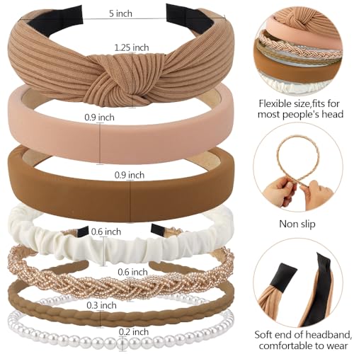 AHONEY 7 Pack Headbands for Women Girls Headbands Trendy Non Slip Hairbands Fashion Hair Accessories Multi-style Headband ...