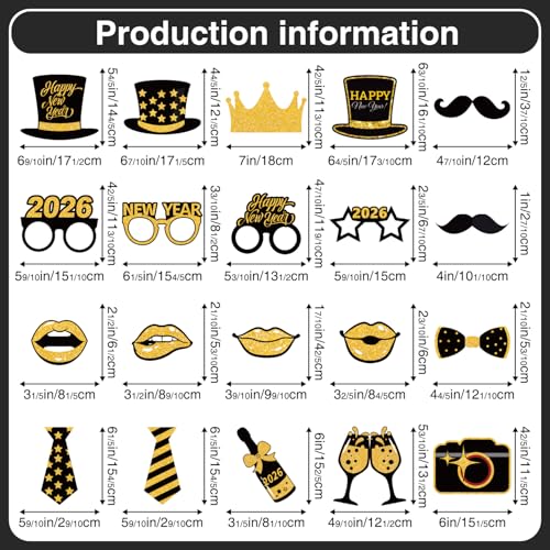 Biswiter 36 Pcs New Years Photo Booth Props, New Years Eve Photo Props 2026, Happy New Year Decorations 2026, New Year Pho...