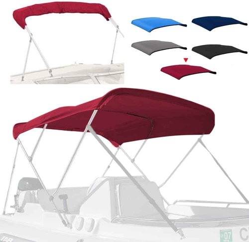 Seapisode 3 Bow Bimini Top Replacement Cover，600D Marine Grade Polyester Waterproof Sun Shade Boat Canopy，Easy Install Zipper Sleeves Boat Awning/Without Frame,Burgundy 6'L 67"-72" W