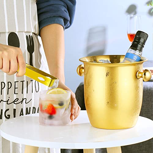 Ice Buckets - Champagne Ice Bucket with Tongs, Golden Trumpet Ice Bucket Stainless Steel Mirror Reflection Wine Cooler for...