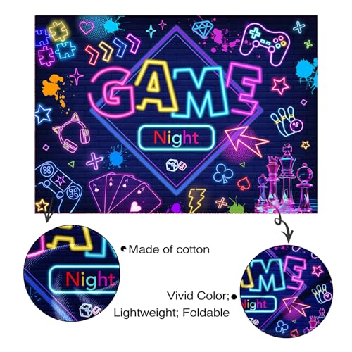 Mocsicka Game Night Backdrop Banner Glow Gaming Birthday Party Decorations for Adults Kids 7x5ft Chess Board Video Game On...
