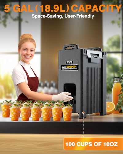 PYY Insulated Beverage Dispenser 5 Gallon - Hot and Cold Drink Container with Handles, Thermal Drink Dispenser Cooler Serv...