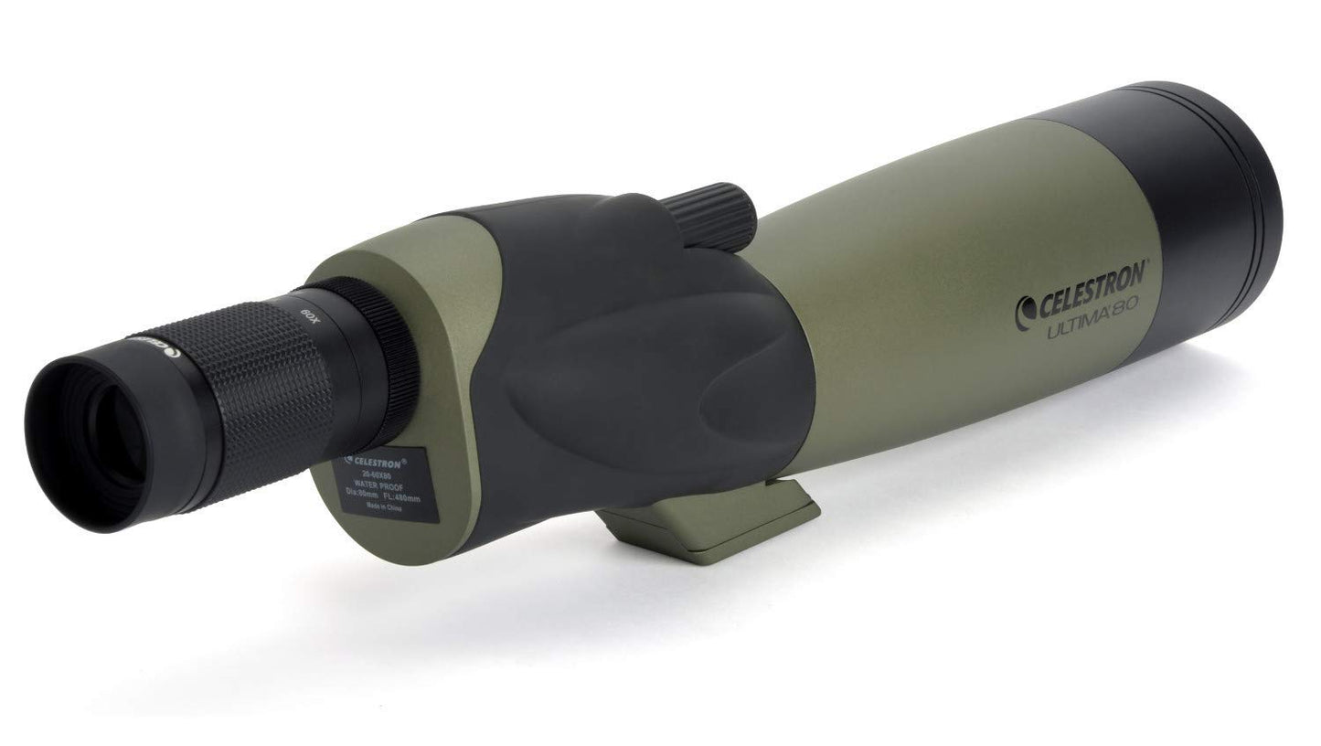 Celestron – Ultima 80 Straight Spotting Scope – 20-60x Zoom Eyepiece – Multi-Coated Optics for Bird Watching, Wildlife, Scenery and Hunting – Waterproof and Fogproof – Includes Soft Carrying Case