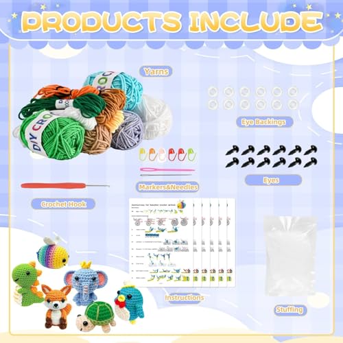 OLHKYN 6Pcs Crochet Kit for Beginners, 2025 DIY Craft for Adults and Kids, Great Gift for Crochet Lovers, Crocheting Anima...