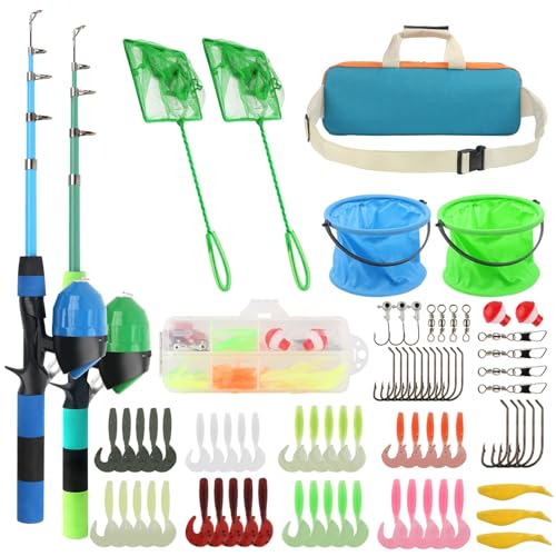 Kids Fishing Rod Reel Combo 4.92FT/5.9FT 2PCS Telescopic Fishing Pole Spincast Reel with Fishing Accessories Ultralight Fi...
