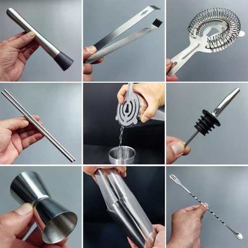 Professional Cocktail Shaker Set with Stand Cocktail Recipes, 15-Piece 750/600ml Bartender Kit, Bar Sets Bartending Kit Ba...