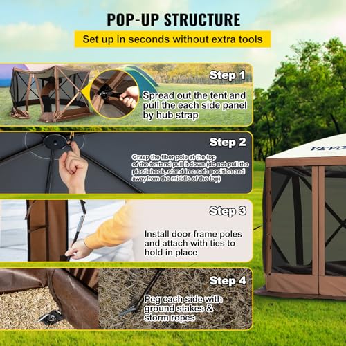 VEVOR Pop Up Gazebo Screen Tent, Pop-Up Instant Gazebo Tents with Mosquito Netting Outdoor Canopy, 6 Sided Sun Shelter 10x...